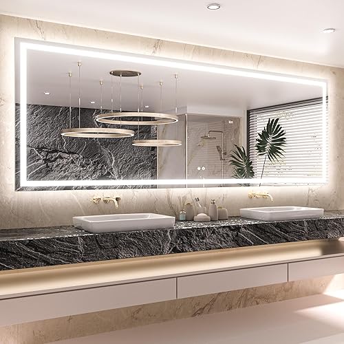 Miniatura 25 de Keonjinn Espejo LED para baño de 16 x 24 pulgadas, espejo de tocador de baño frontal y retroiluminado con 3 luces de color, espejo de baño iluminado