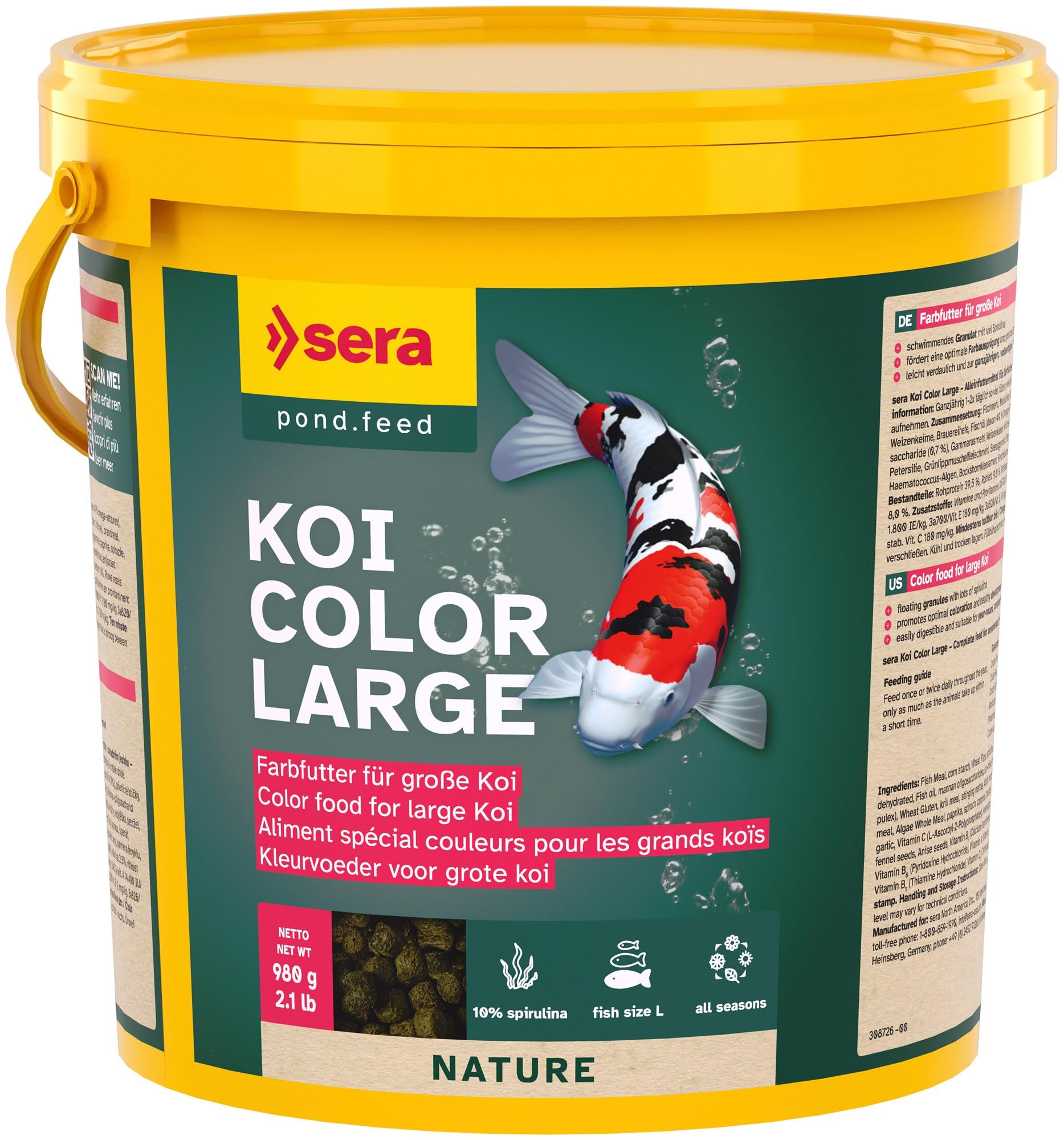 sera koi color large 3,8 L 980 g | mangime per la colorazione per Koi di grandi dimensioni 3.800 ml | s enza coloranti e conservanti