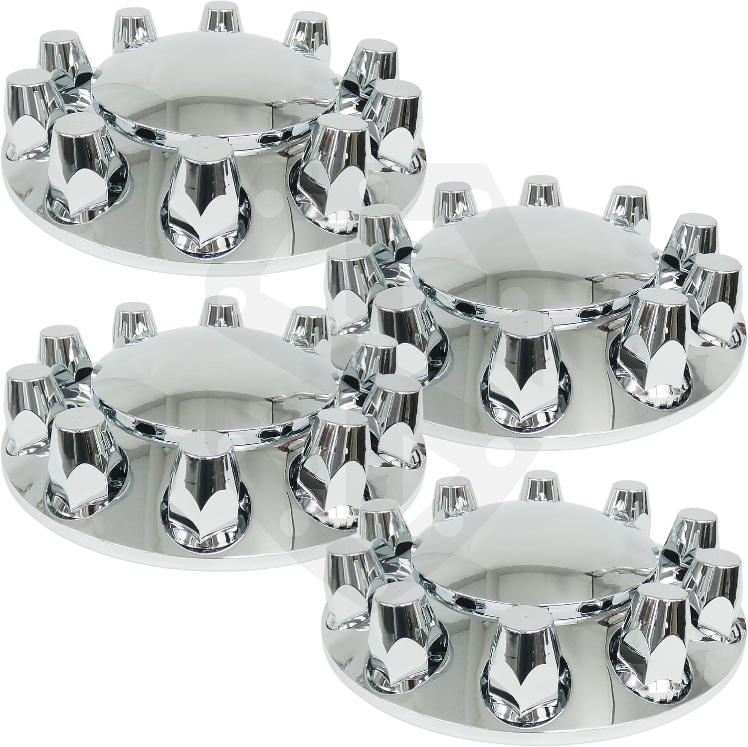 225ABS-AC-SO-F Front ABS Chrome Plated Axle Hubcap Cover for Semi Trucks with Screw-on 33mm nut Covers