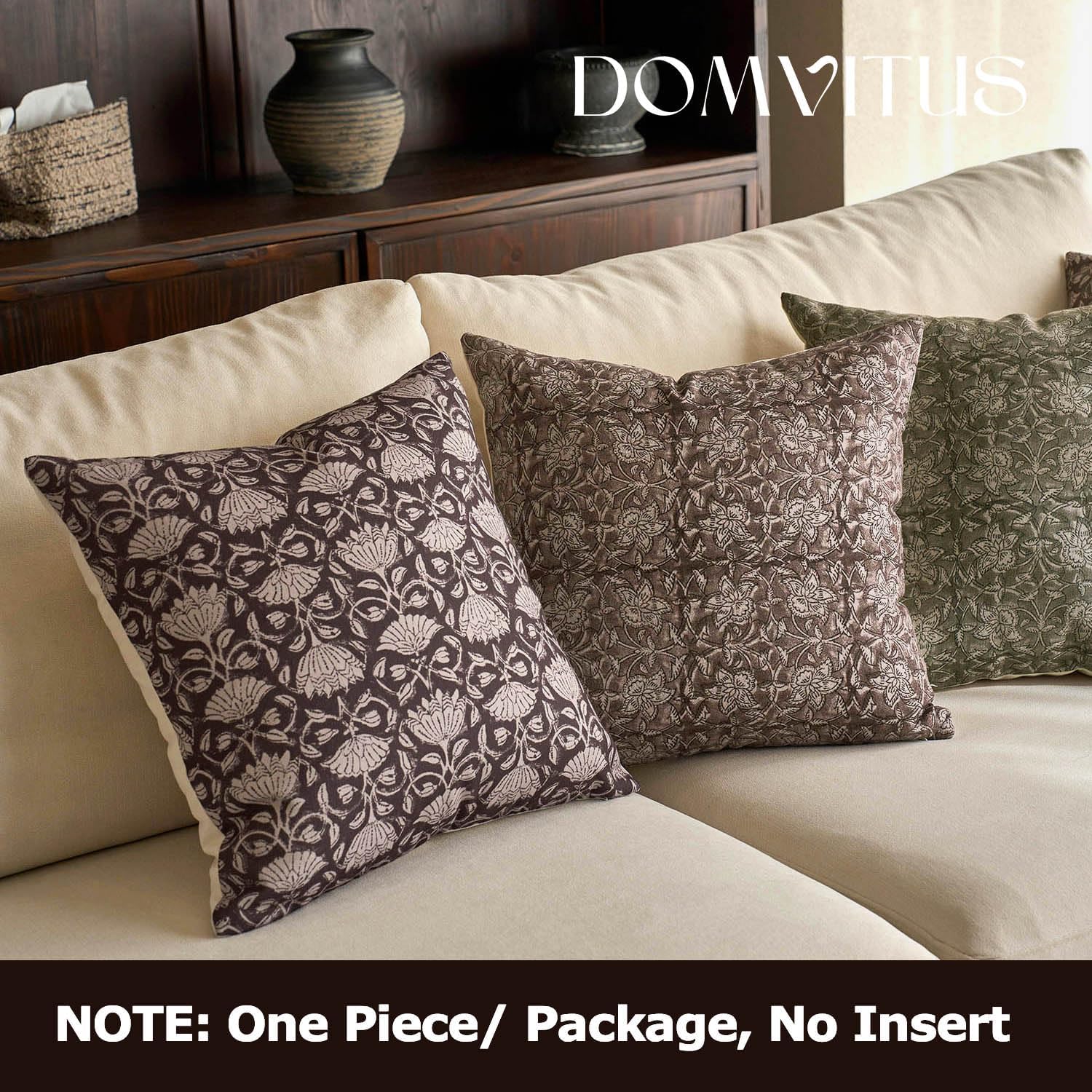DOMVITUS Floral Pillow Covers 24x24 Decorative Throw Pillow Covers Floral Block Print Farmhouse Vintage Pillow Cover for Living Room Couch Bed Dark Brown 1PC
