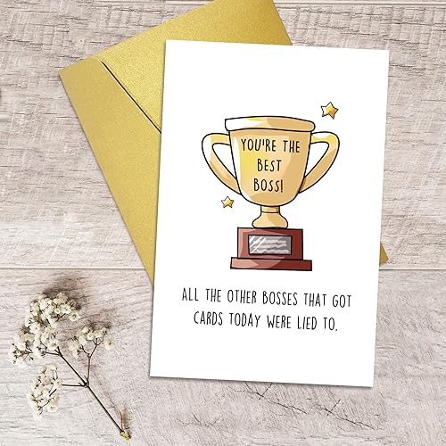 Miniatura 5 de Qiliji Divertida tarjeta del día del jefe para hombres y mujeres, regalo humorístico del jefe, tarjeta con la frase "You're The Best"