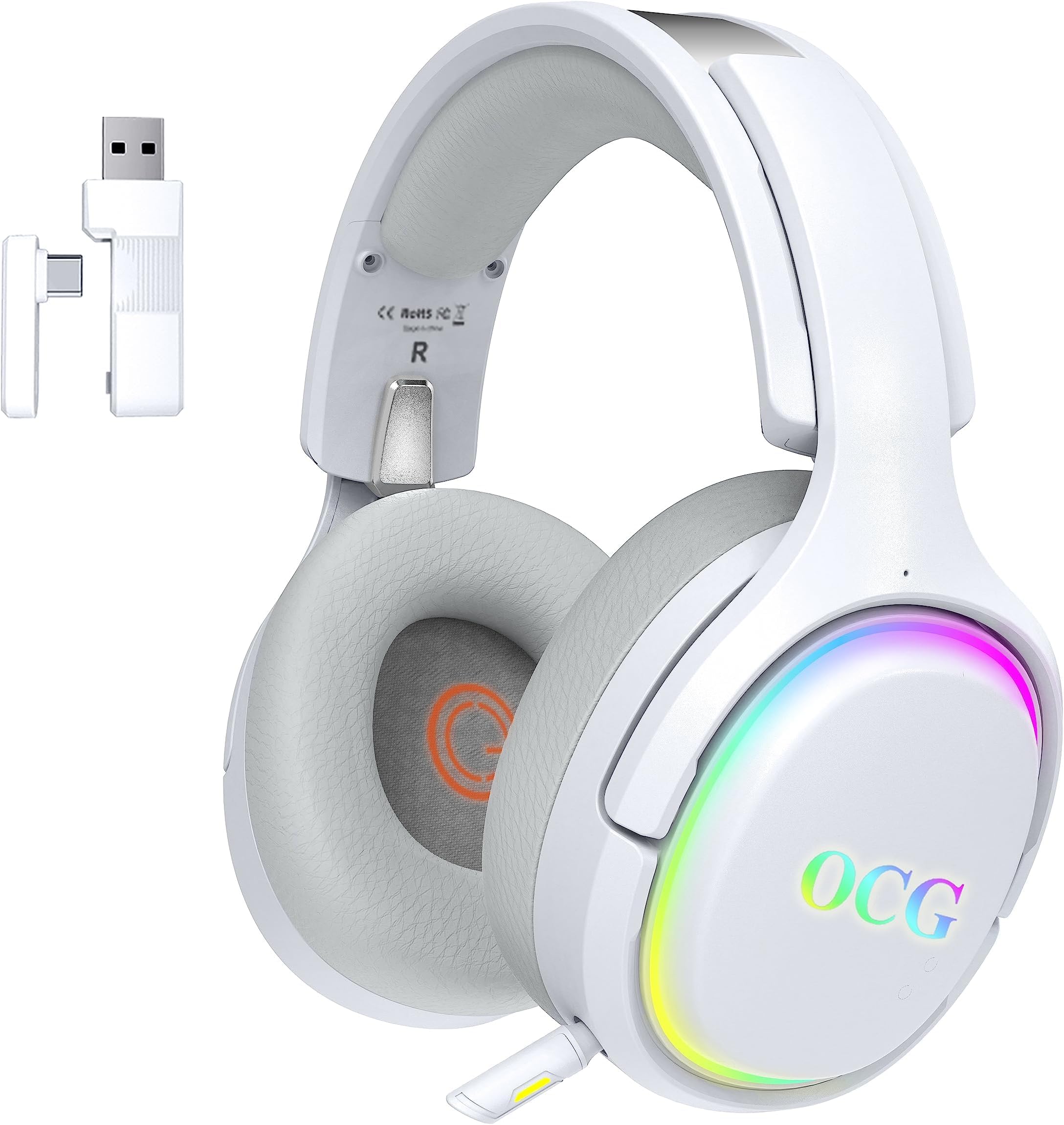 OCG Wireless Bluetooth Gaming Headphones for Playstation 4, PS5, PC, Nintendo Switch,3-in-1 Over Ear Noise Cancelling Gamer Headsets with Mic,2.4G & Type C Transmitter for Play Work Travel White…