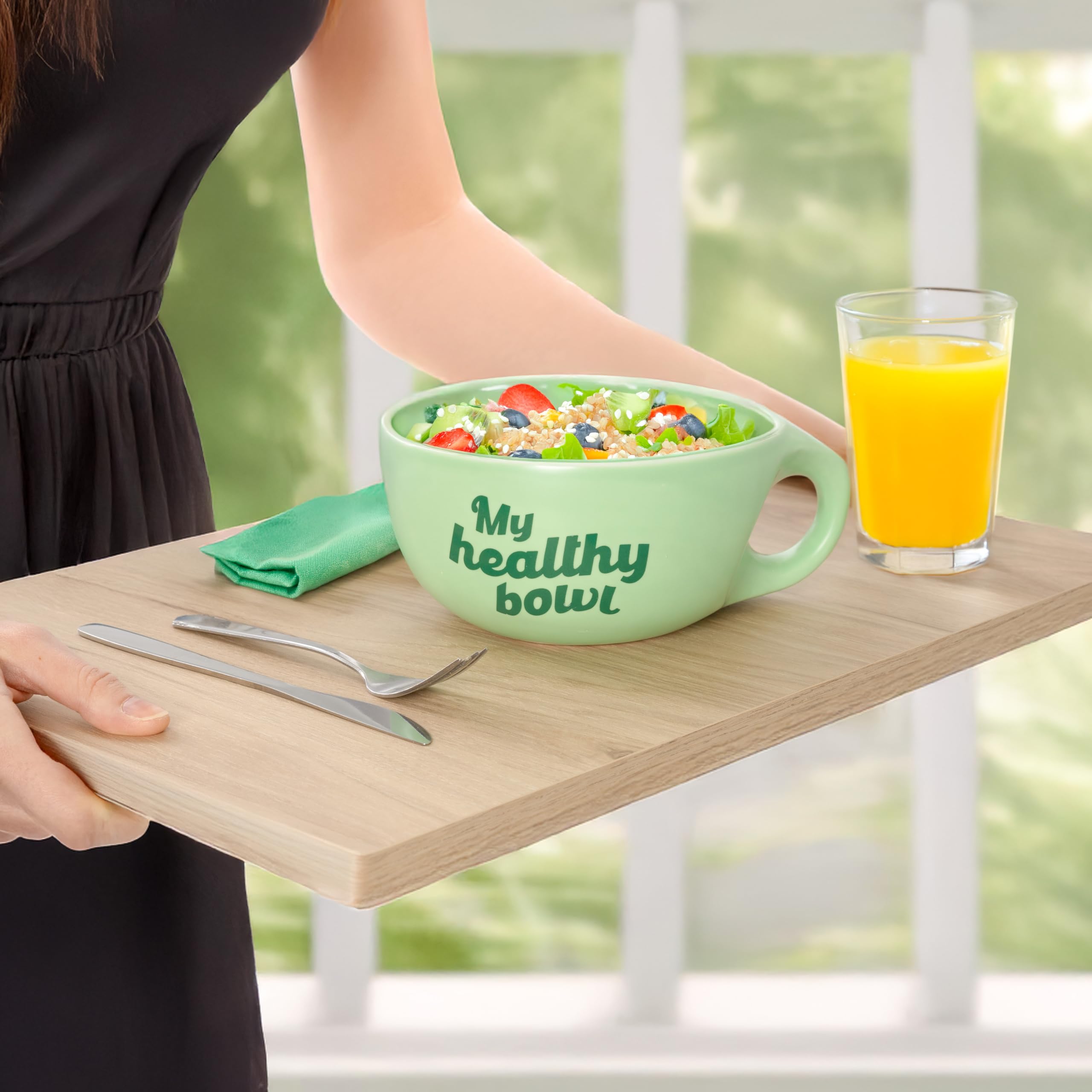 Fisura – Ciotola insalata verde My Healthy Bowl. Grande ciotola colazione originale. Scodella in ceramica 680 ml per zuppa, insalata o cereali. 19,5 cm x 8,5 cm