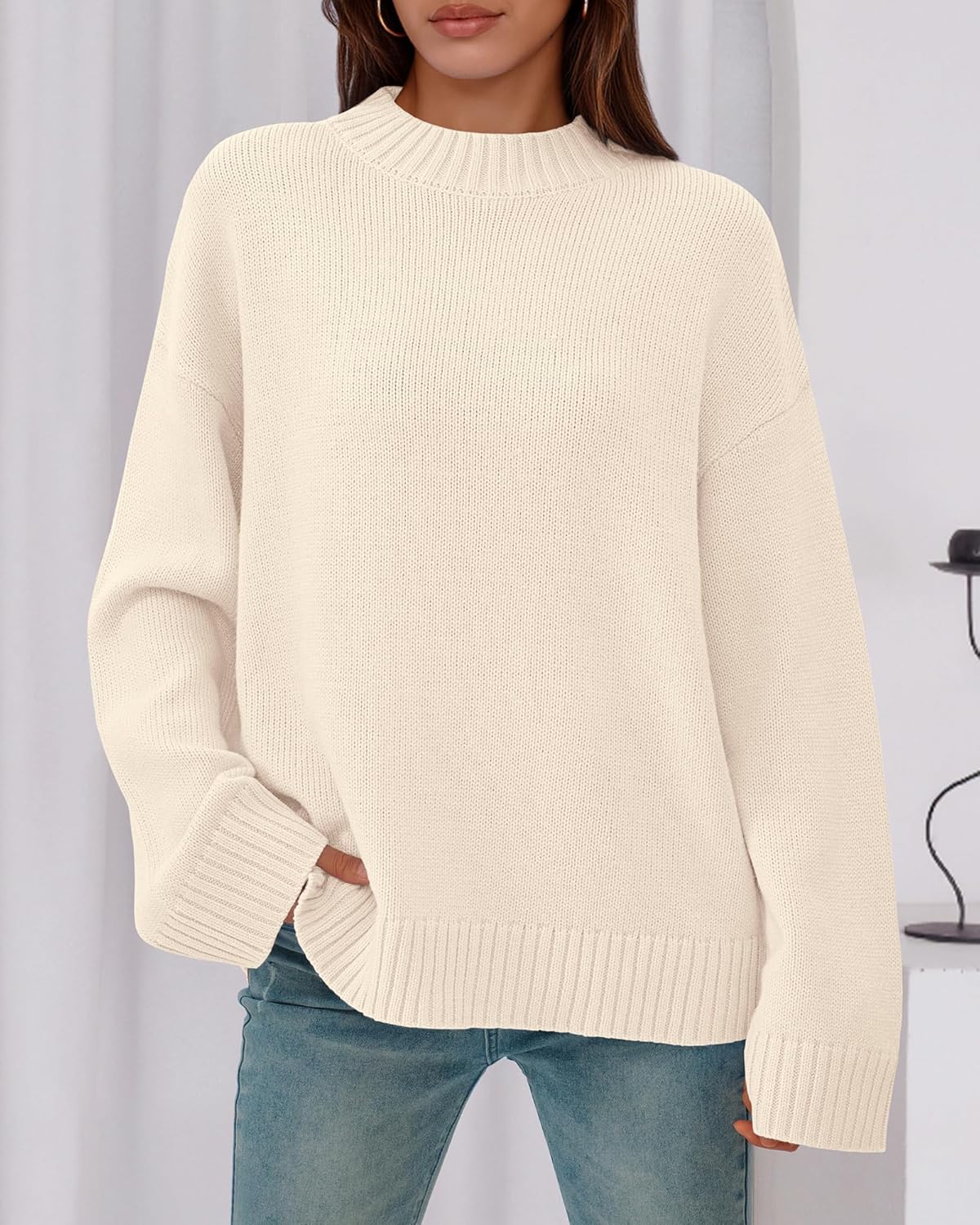 BTFBM Sweaters for Women 2026 Casual Crewneck Long Sleeve Loose Ribbed Knit Pullover Sweater Winter Clothes Fall Outfits - Image 5