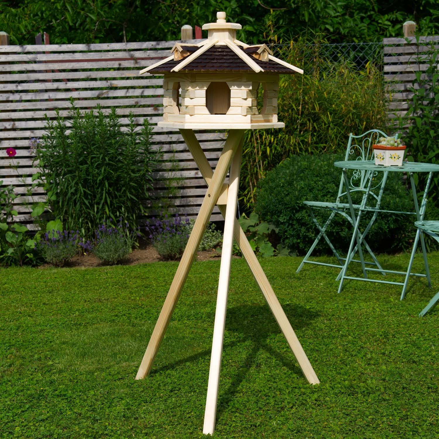 Vogelhaus V16 Natur Holzschindeldach (Größe riesig XXL mit Ständer, Dach Holzschindeln braun)