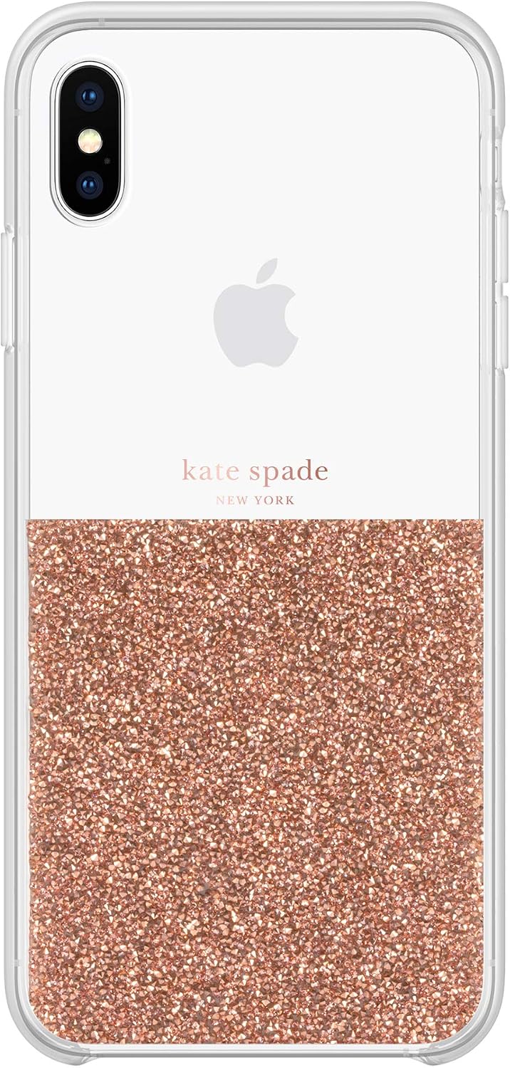 kate spade new york Rose Gold Crystals Half Clear Case for iPhone Xs Max - Protective Phone Case with Crystal Gems, (Model: KSIPH-127-HFRG)