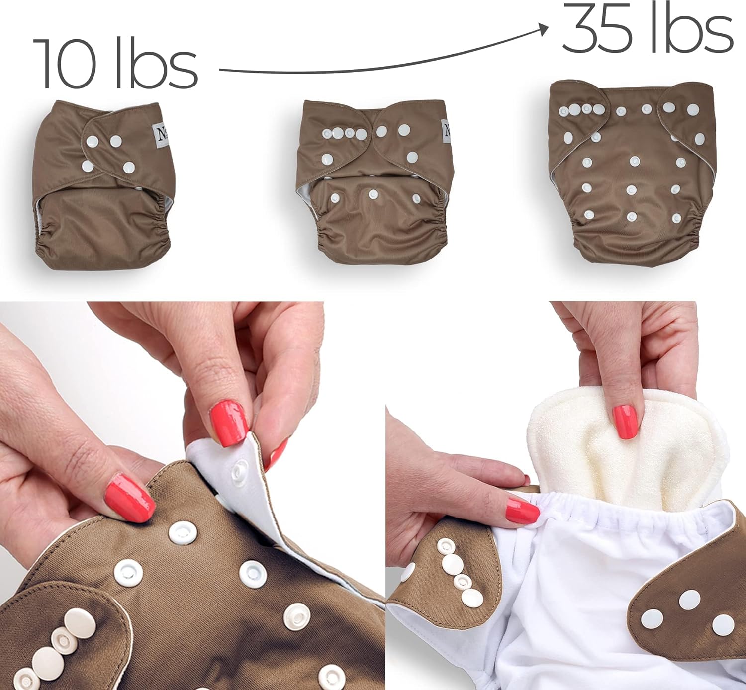Nora's Nursery Cloth Diapers + 7 Pack Inserts with Snap