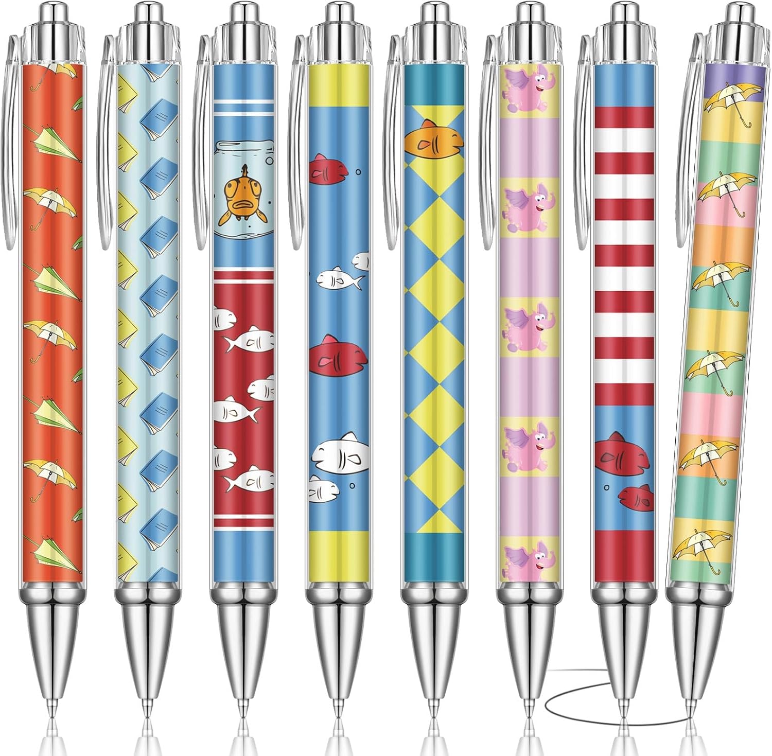 24 Pcs Read Across America Gifts Pens Red and Blue Cartoon Party Favors Reading Week Fish Ballpoint Pens Character Read Across America Decorations for Teachers Prizes Stuff Party Supply