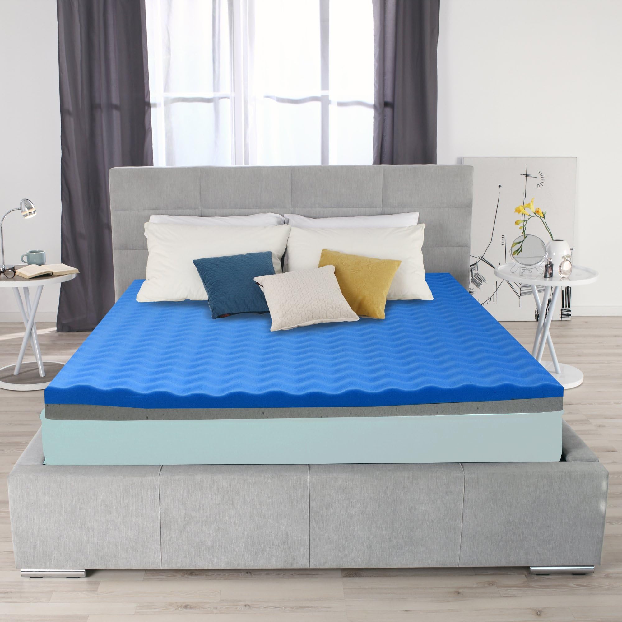 3 Inch Memory Foam Mattress Topper Double Sided Firm and Soft- Graphite Gel and Cool Flow Technology- Made in The USA -Full Size
