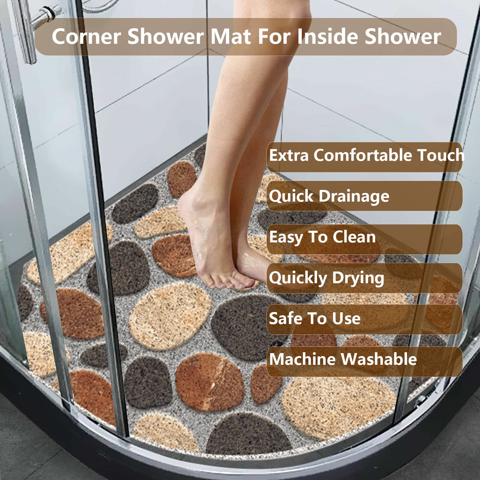Alfombrillas de Ducha, Alfombra Baño Esquina, Alfombrillas de Baño, Alfombra Antideslizante de Ducha, Alfombrillas Bañera, Alfombra de Ducha PVC Antibacteriana,C,80x80cm