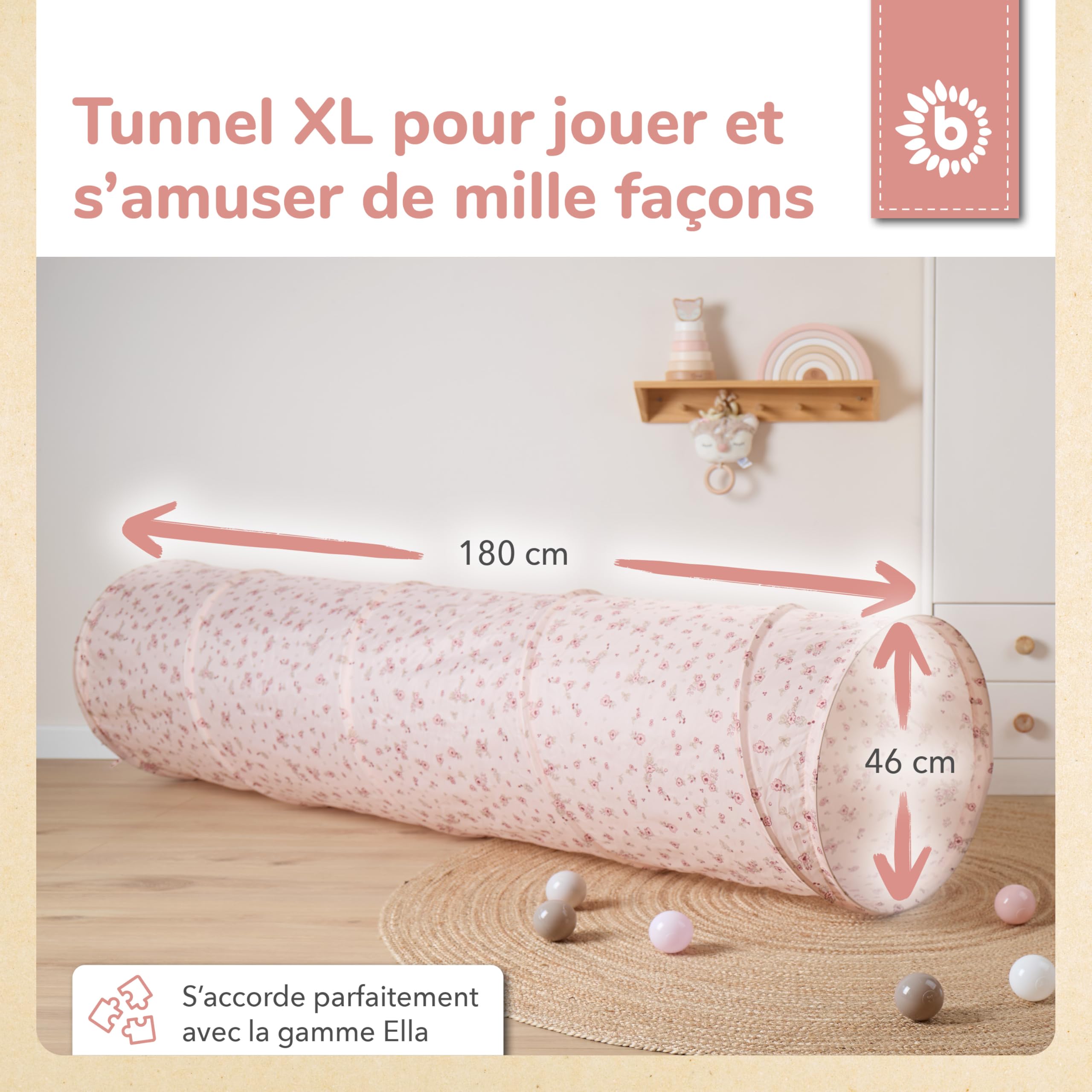 Bieco Tunnel Enfant XXL Dreamy Flowers | 180 x 46 cm | Jeux Exterieur Enfant 1 Ans