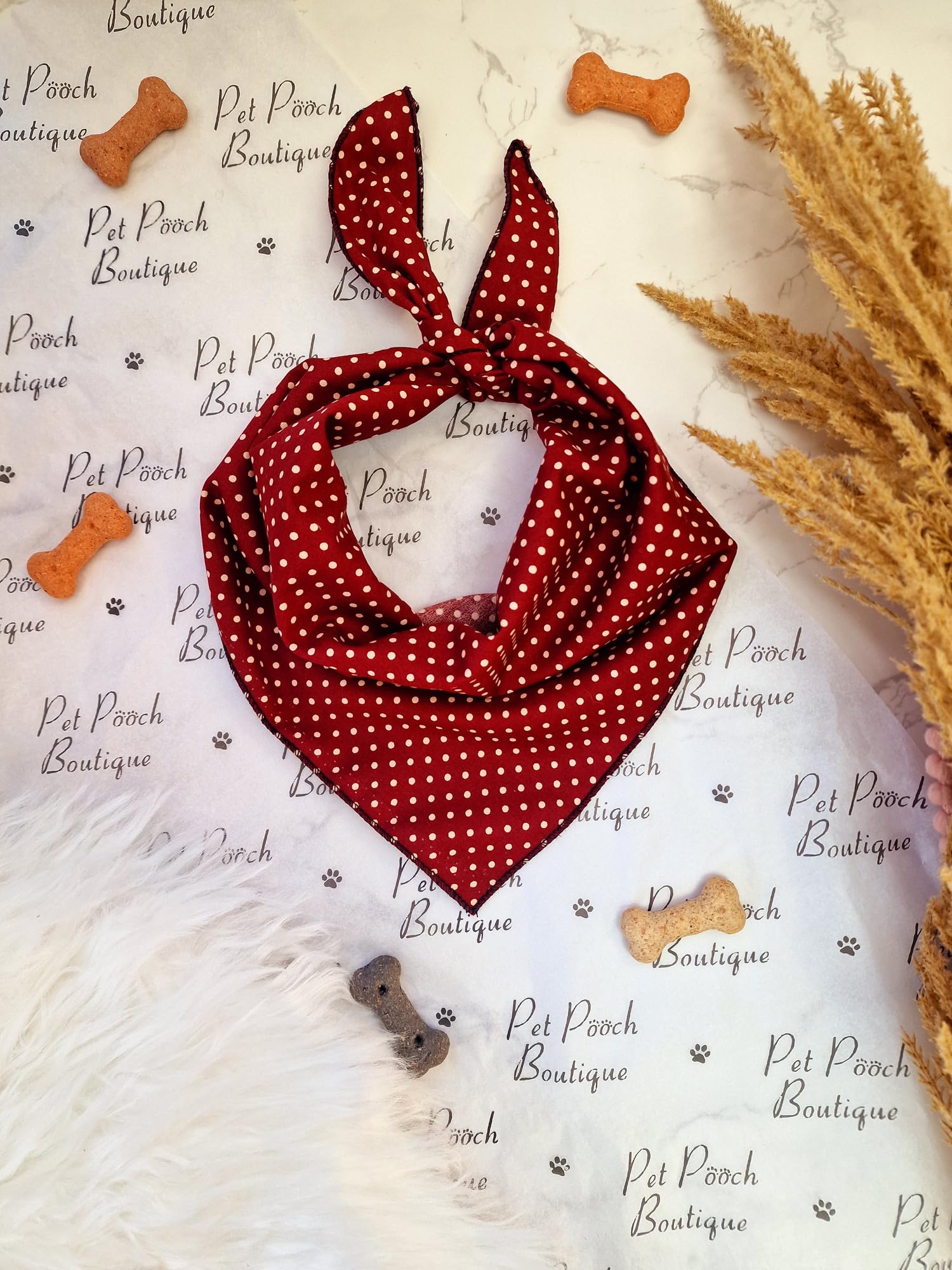 Pet Pooch Boutique Olde English Red Polka Dot Dog Bandana XS-XL (M/L)