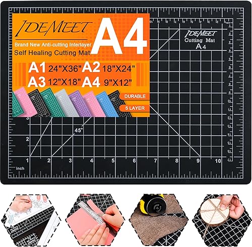 Tapete de corte semitransparente de 18 x 12 pulgadas, tapete de costura de corte giratorio Idemeet para manualidades, protector de mesa de hoja de 5