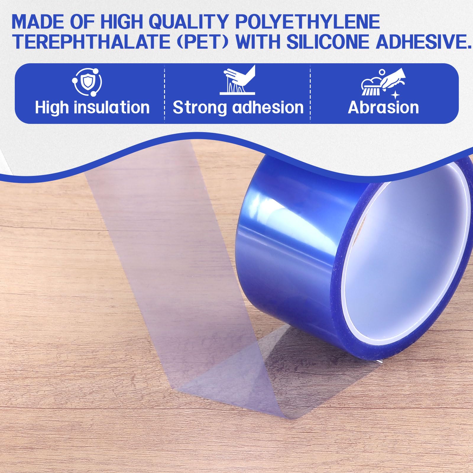 EXLECO 2 Rollos Cinta Termica Sublimacion Azul 50mm x 33m, Cinta Adhesiva de Alta Temperatura Cinta Kapton Cinta in PET Resistente al Calor sin Residuos para Impresión Electrónica, Enmascarar, Soldar
