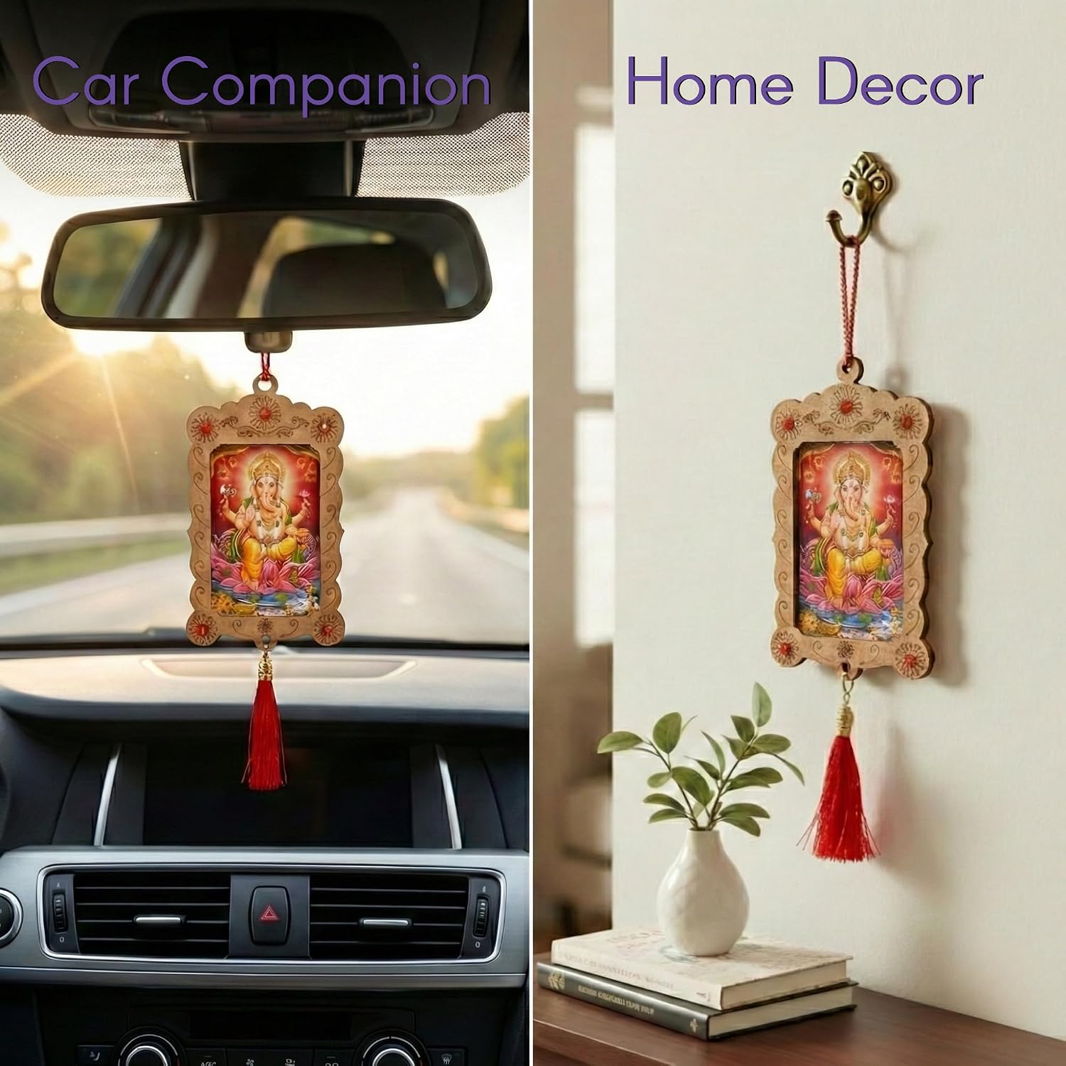 LOVENSPIRE Hindu Car Hanging Ornament Photo Frame Rear View Mirror Car Charm Interior Decoration Accessories Dashboard Decor Ganesha Krishna Hanuman Om Balaji Shiv (Pack of 1) image 3