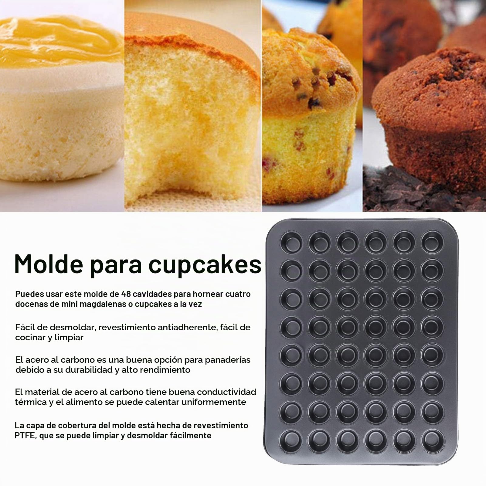 Molde para Magdalenas de 48 Tazas, Antiadherente Mini 48 Tazas Molde para Hornear Magdalenas Bandeja Redonda para Magdalenas Molde para Hornear para Horno Utensilios para Hornear Accesorio de Cocina,