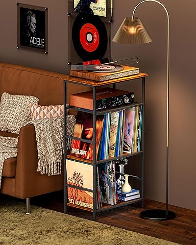 Miniatura 1 de Soporte para tocadiscos, soporte para discos de vinilo de 4 niveles con almacenamiento de hasta 200 álbumes, mesa auxiliar para tocadiscos, mesa