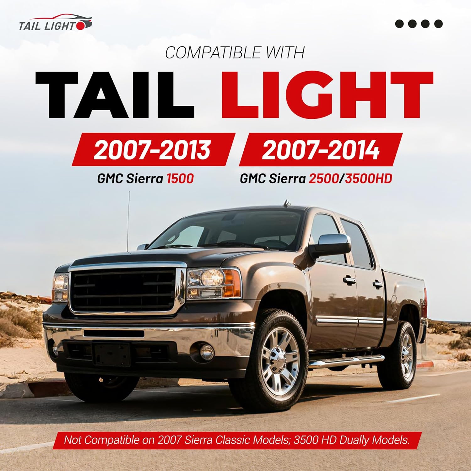 ALMULOO Tail Light w/C-Type LED Pair Compatible with 2007-2013 GMC Sierra 1500 2007-2014 GMC Sierra 2500HD 3500HD Replacement for GM2800208 GM2801208 Rear Lamp Clear Lens+Black Housing