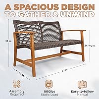 Vista 2 de IDZO Harmonie - Muebles de sofá biplaza para exteriores con capacidad de 800 libras, sofá de patio de acacia certificado FSC con mimbre resistente a