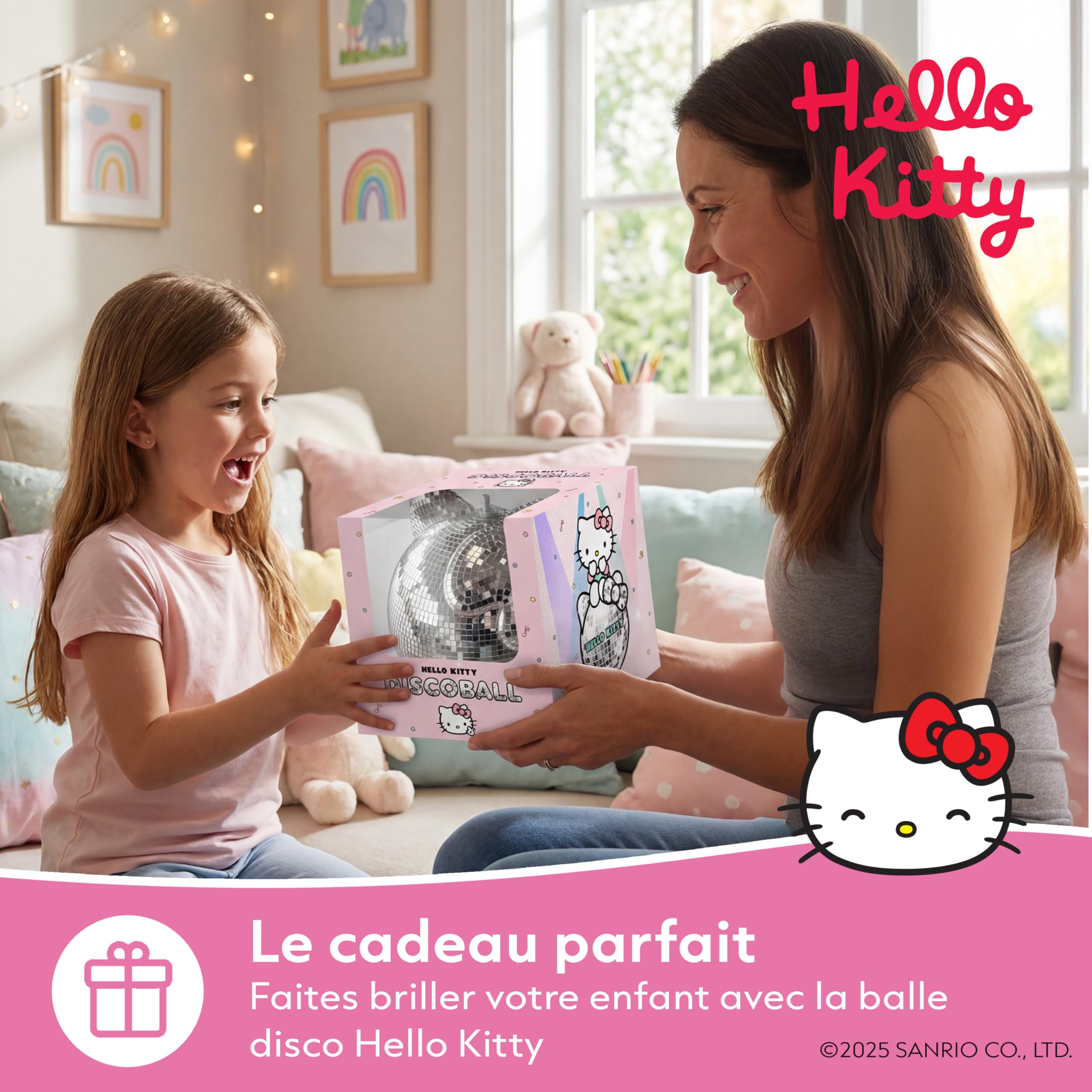 Hello Kitty Boule à facettes, décorative, avec effet miroir, lumière disco, pour chambre d'enfant et anniversaire, 25 x 25 x 27 cm, mini boule à facettes, décoration pour l'intérieur et l'extérieur