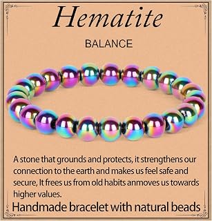 LPBeads Rainbow Coated Hematite Healing Crystal Stretch Bracelet - Handmade 8mm Beads Jewelry Gift for Women Men