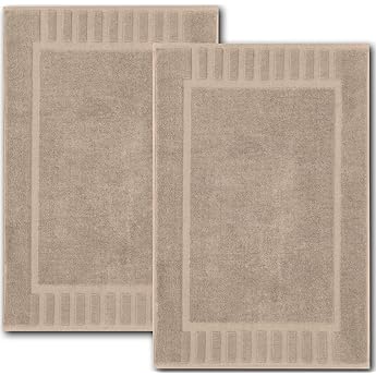 Utopia Towels Cotton Banded Rug, Bath Mats, Not a Bathroom Rug, 21 by 34 Inches, 100% Ring Spun Cotton, Highly Absorbent Shower Bathroom Floor Mat, Ivory, 2 Pack