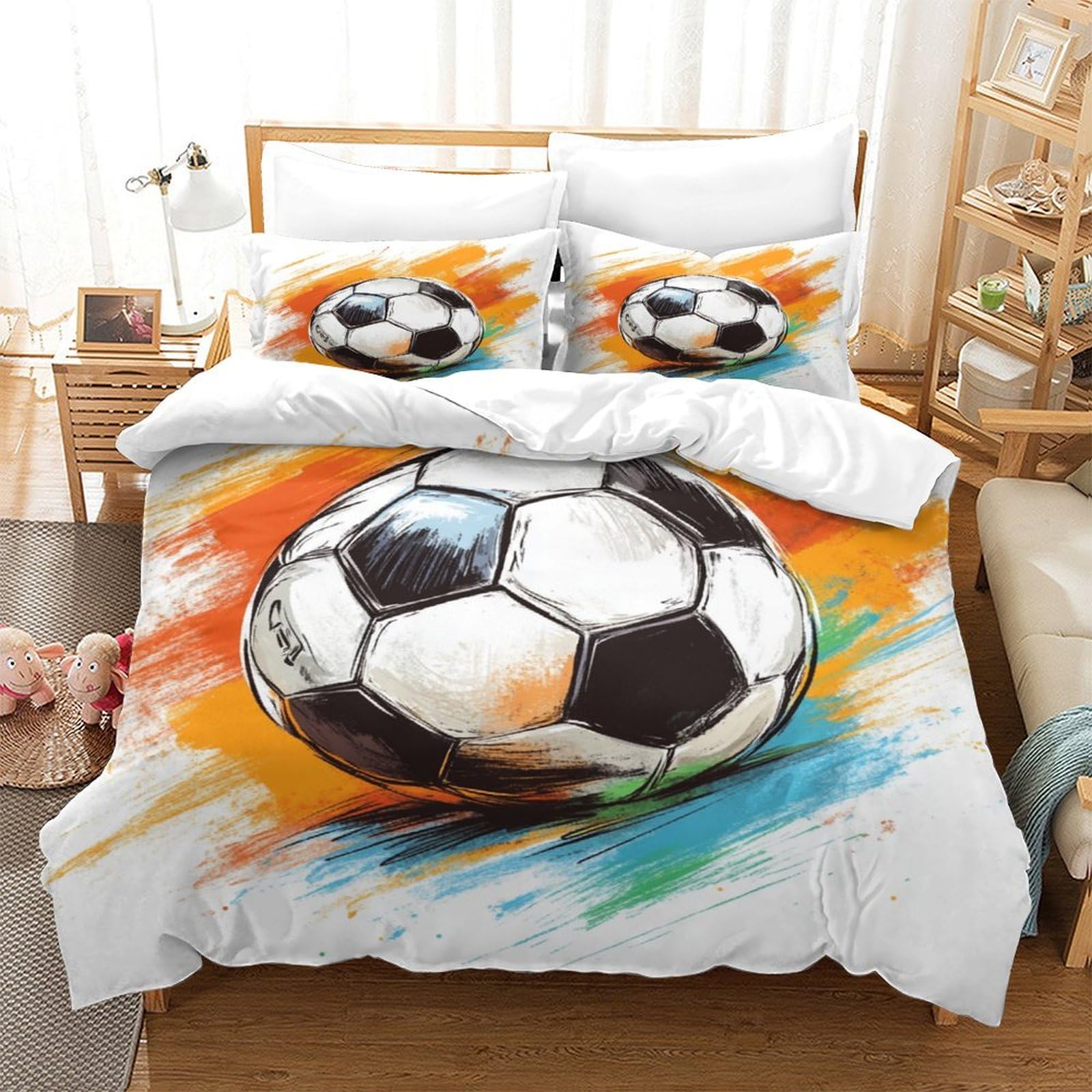 P1s9u7w5y Football-1-1 Dynamic Soccer 3D Printed Duvet Cover Set 3Pcs Microfiber Sport Theme Bedding Set Double（200X200cm）