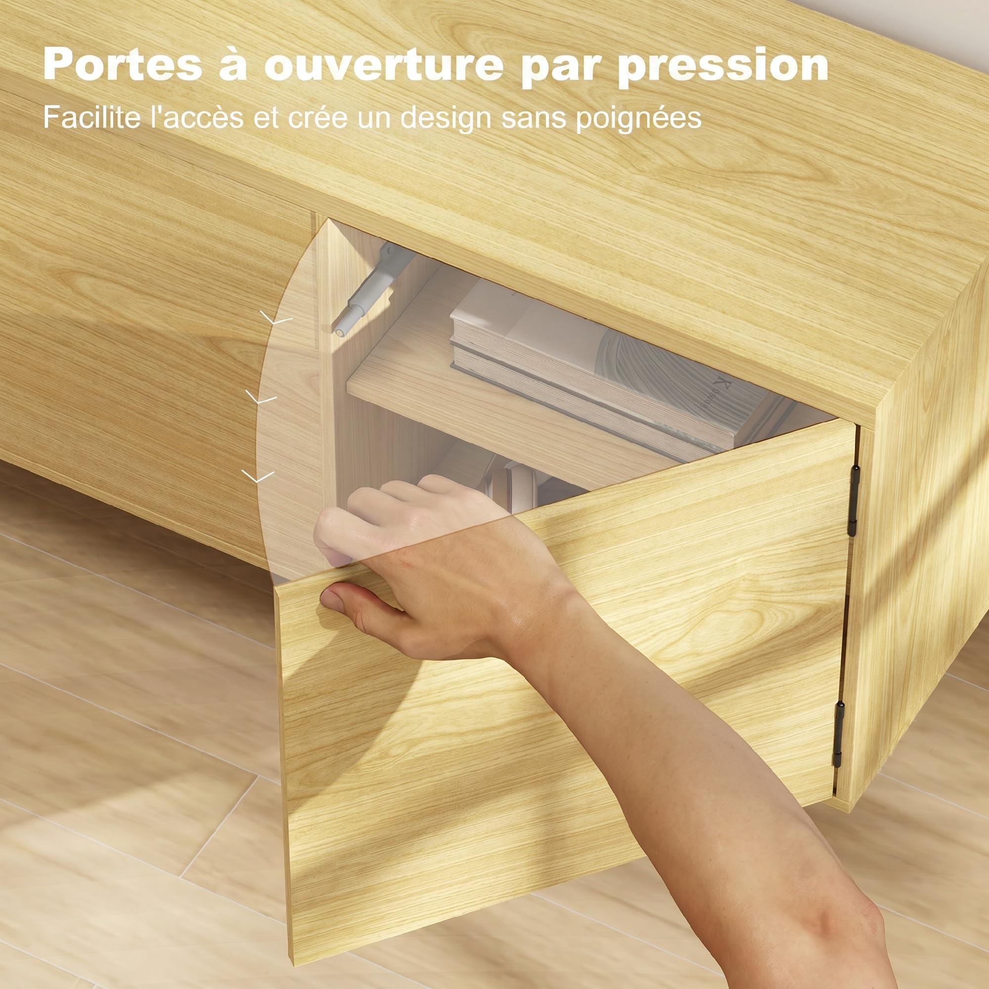 HOMCOM Meuble TV 180 cm Téléviseur jusqu'à 82 Pouces Effet Bois Naturel