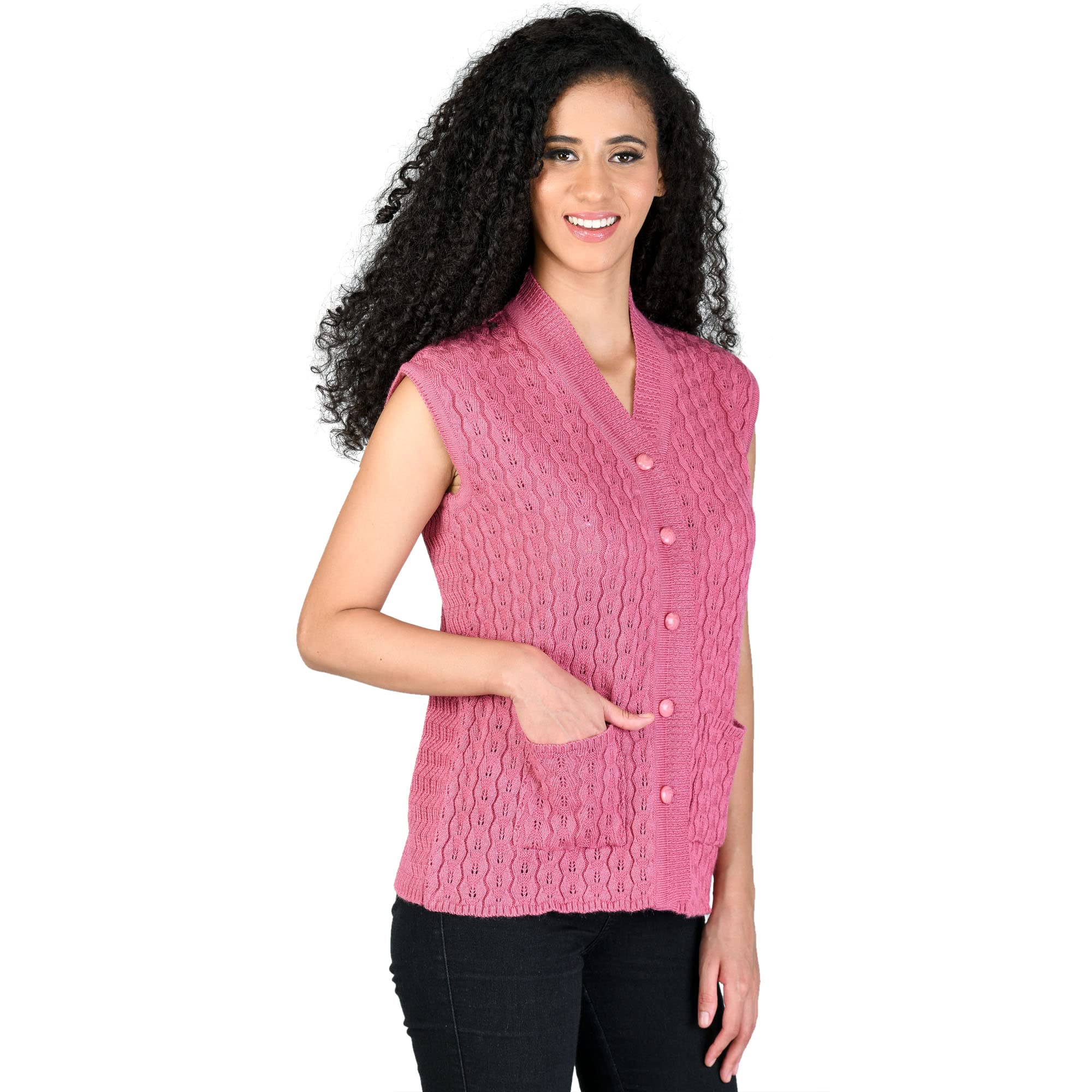 lady willington Women's Wool V-Neck Cardigans (PUREWOOLRAINBOWSEMIHALFSLEEVECOTTY_Onion_M)-picture-24