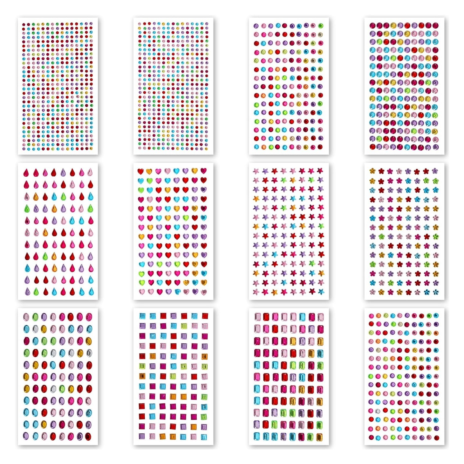 Bettinay 12PCS Face Gems Stick on, Jewels Rhinestones for Face Hair Body, Gem Stickers Sequins for Festivals