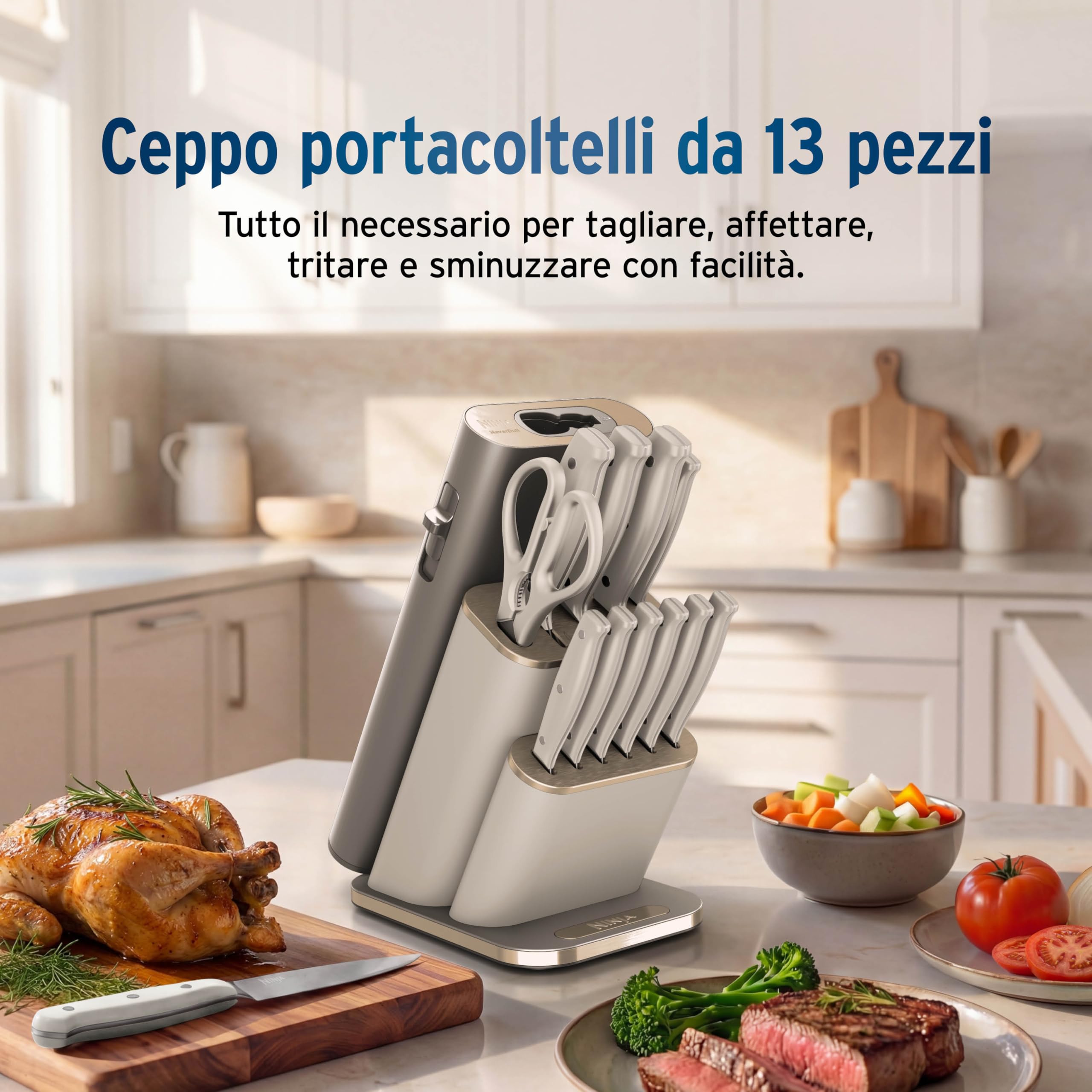 Ninja Set di coltelli StaySharp da 13 pezzi Oro chiaro, NK32013EUUKSD1 | con affilatrice rimovibile