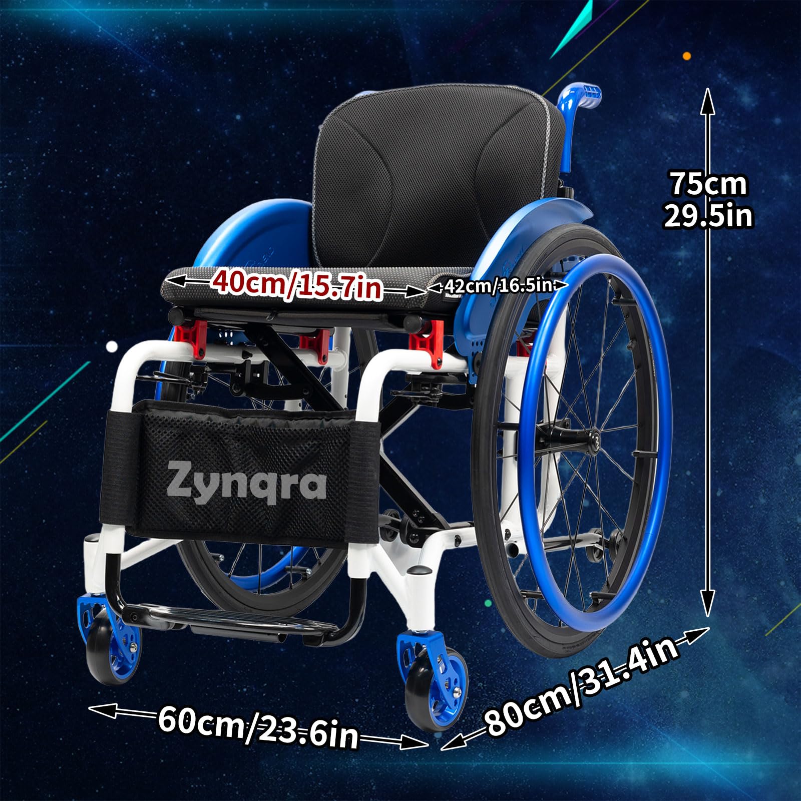 Silla de ruedas deportiva,Plegable,Autopropulsable,Antivuelco,silla De Ruedas Plegable De Aluminio,silla De Ruedas Deportiva Ultraligera Todo Terreno,Para mayores,minusválidos(15.7in seat width)