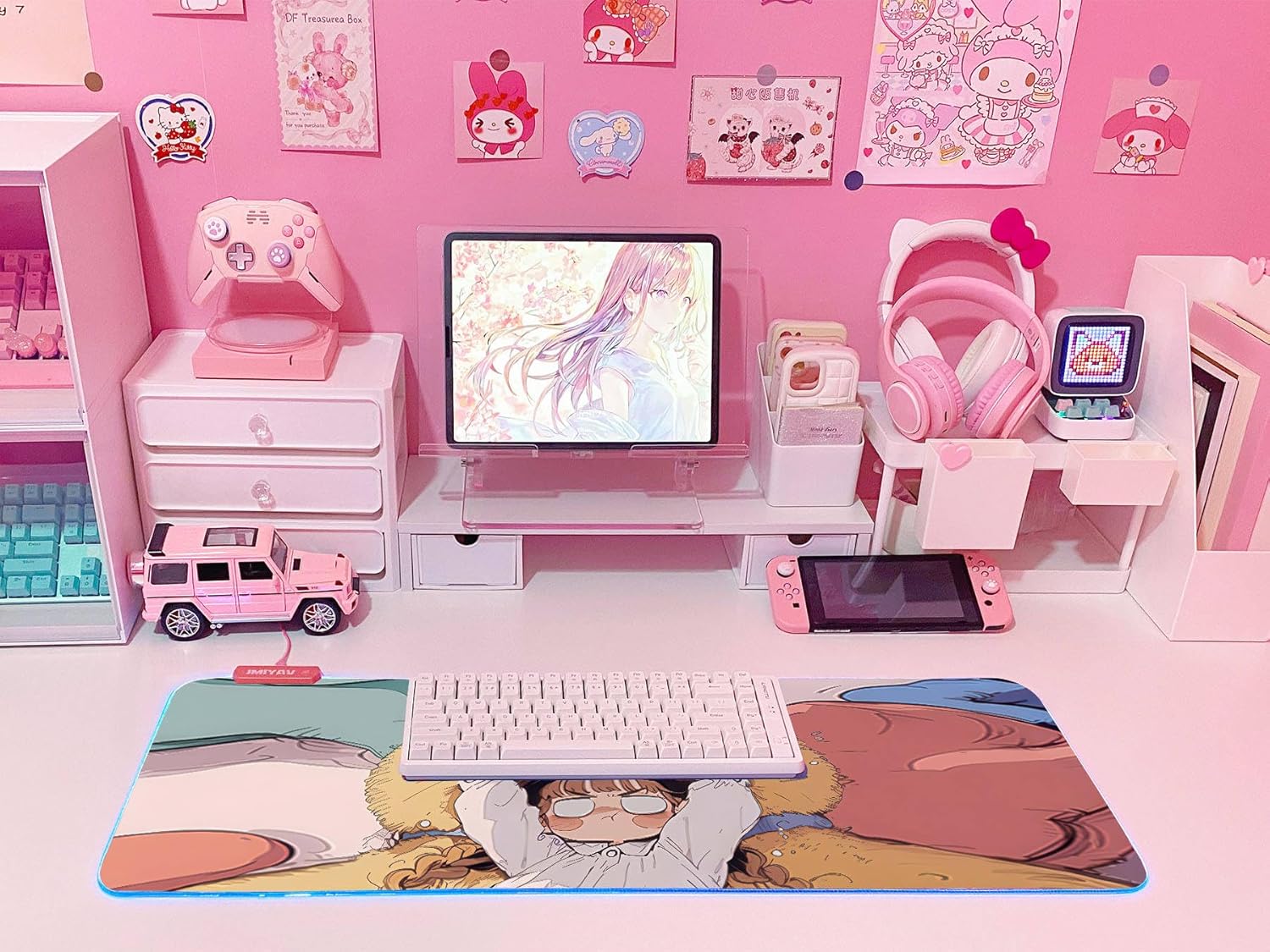 JMIYAV Pink RGB Gaming Mouse Pad 31.5x12 Inch PC XL Large Extended Glowing Led Light Up Desk Pad Non-Slip Rubber Base Computer Cute Mousepad Mat Desk Accessories Gaming Setup 56-102