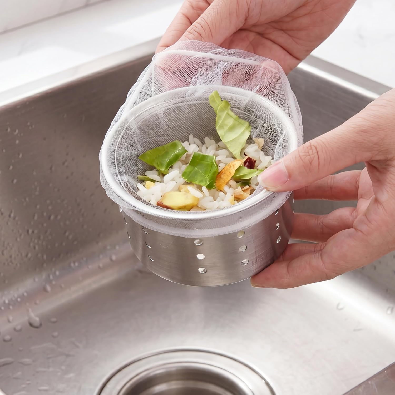 Bolsas desechables de malla para fregadero de cocina, 400 unidades
