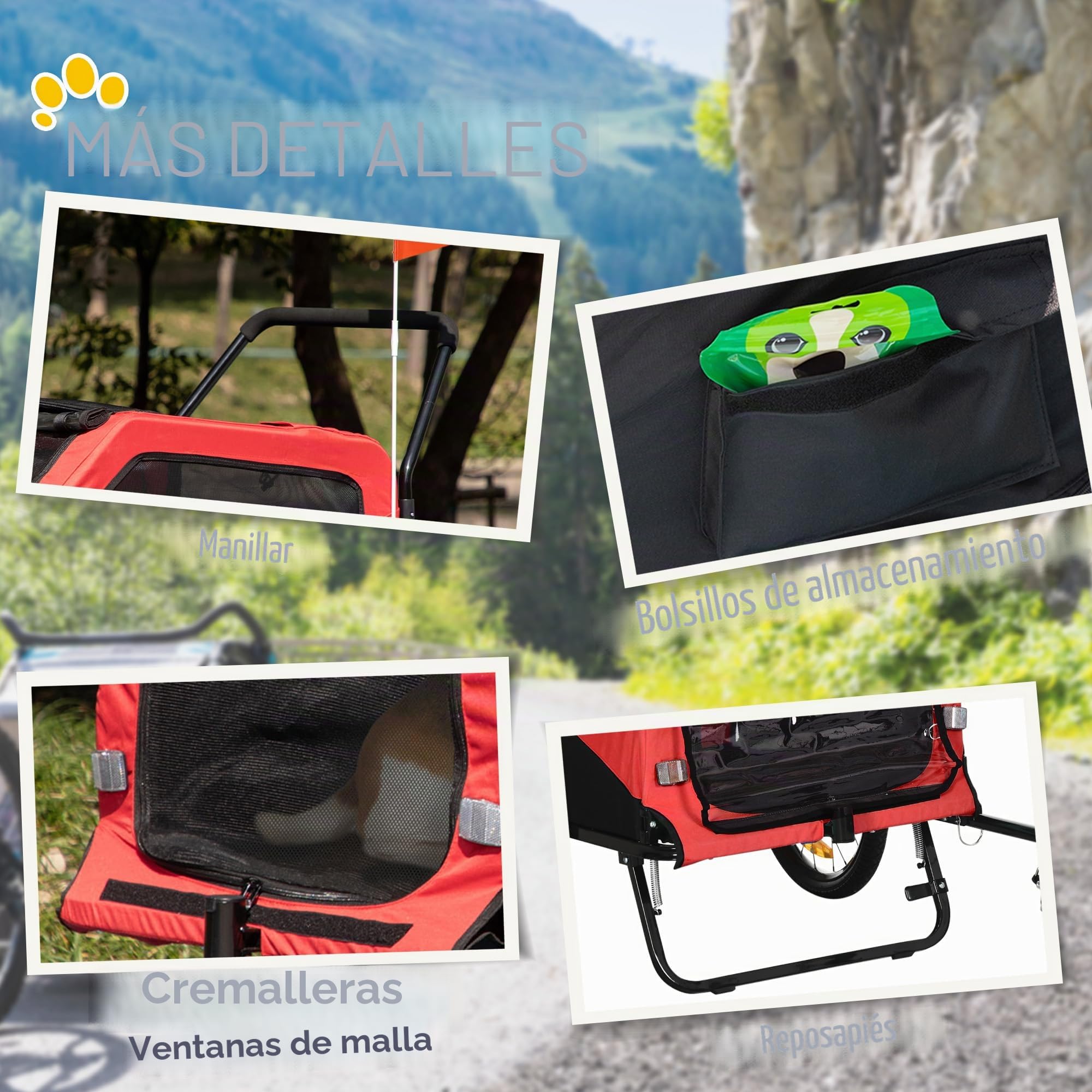 Remolque para perros PawHut 2 en 1, remolque de bicicleta para perros, cochecito para perros con reflectores, silla de paseo para perros máx. 30 kg, remolque de bicicleta para perros grandes, tejido