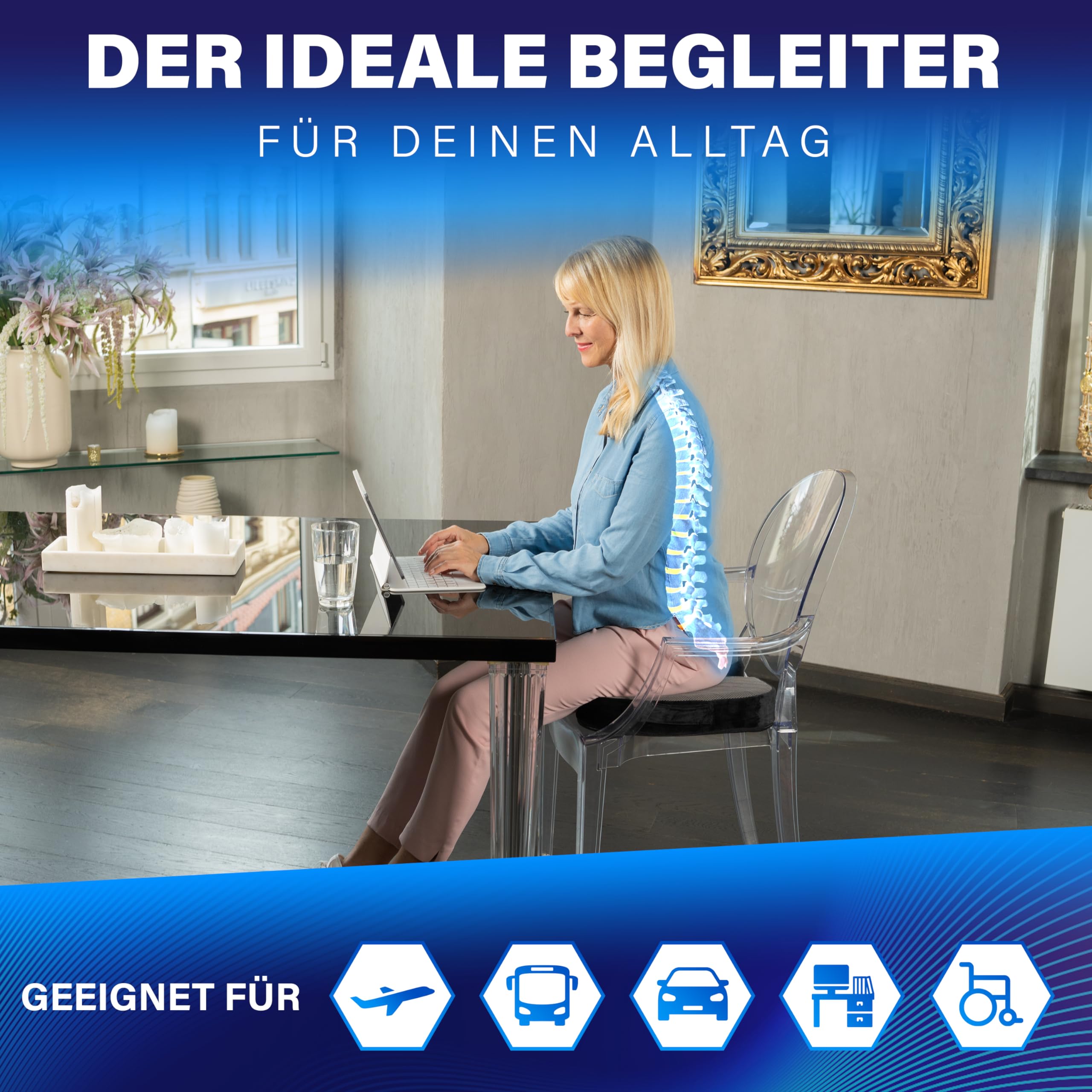 Healthfix® Orthopädisches Sitzkissen für Büro, Homeoffice & Co.- Ergonomisches Sitzen aus Memory Foam mit entlastender Funktion des Steißbeins und der Sitzknochen |Erhöht Sitz-Komfort (Medium)