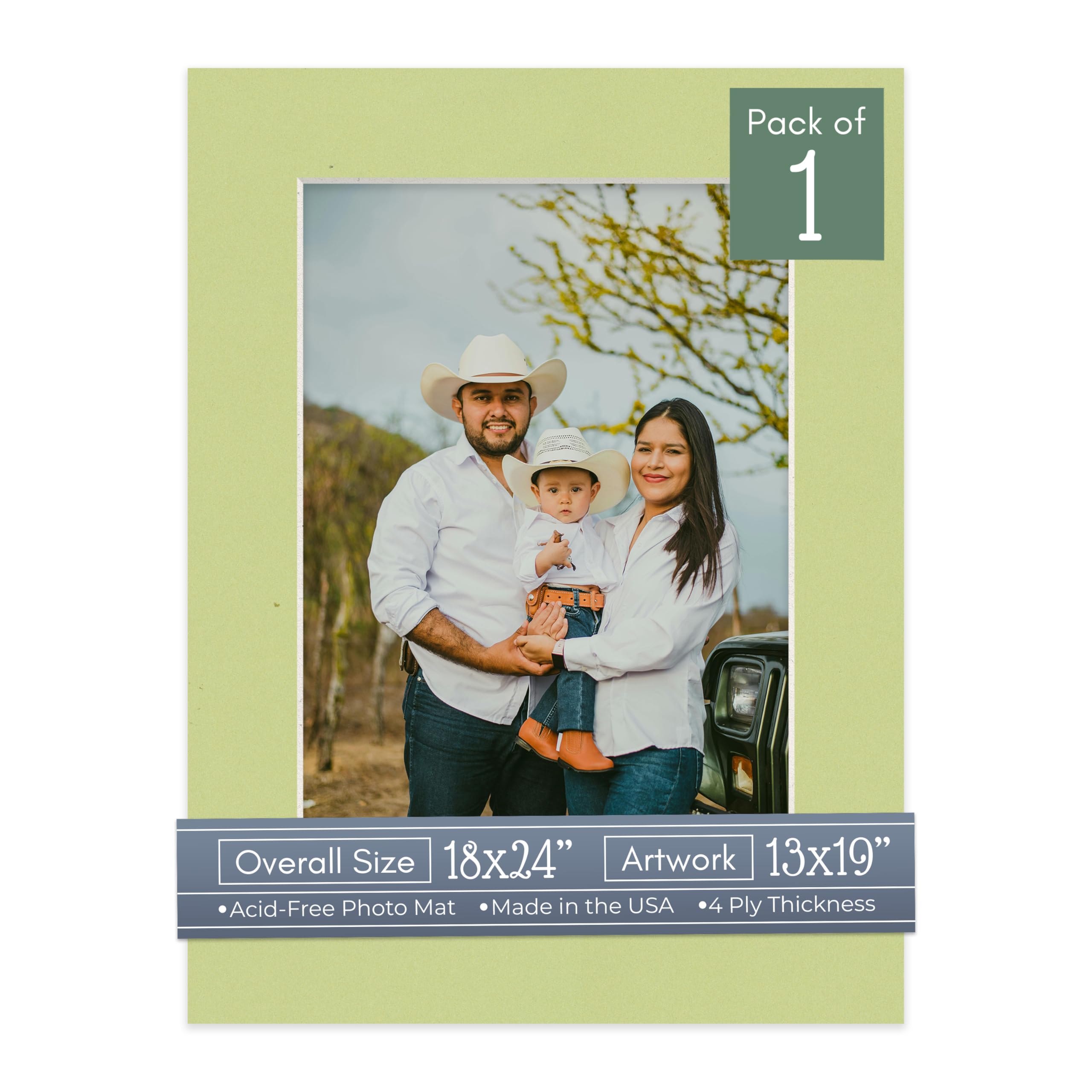 CountryArtHouse Pistachio Acid Free 18x24 Picture Frame Mats with White Core Bevel Cut for 13x19 Pictures - Fits 18x24 Frame - One Mat-image-27