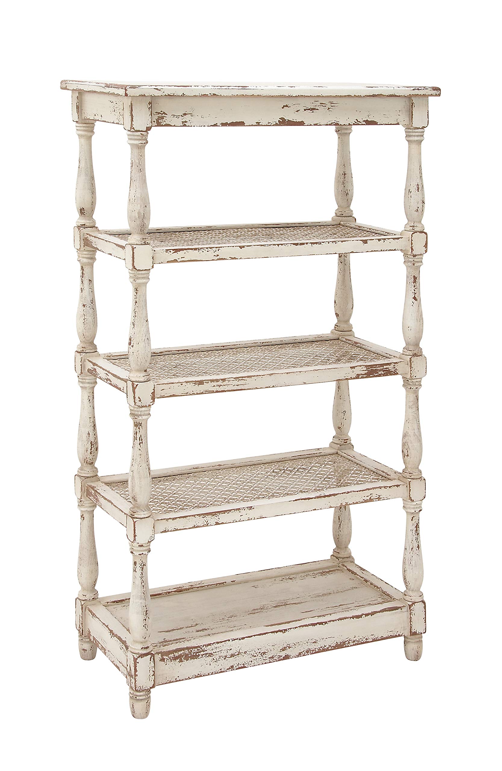 Buy Deco 79 Farmhouse Distressed White Wood Bookshelf with Pierced