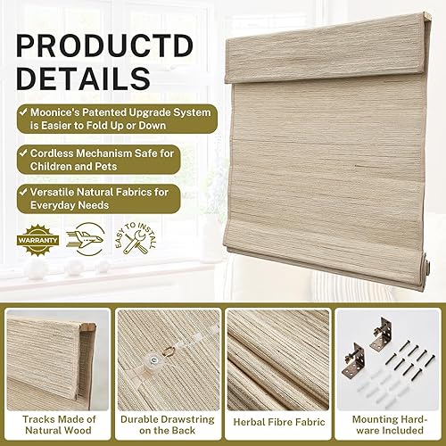 Miniatura 5 de AWLMond - Persianas romanas sin cordones para ventana, de lino puro, tejido de hierba de cáñamo natural, persianas enrollables de privacidad para