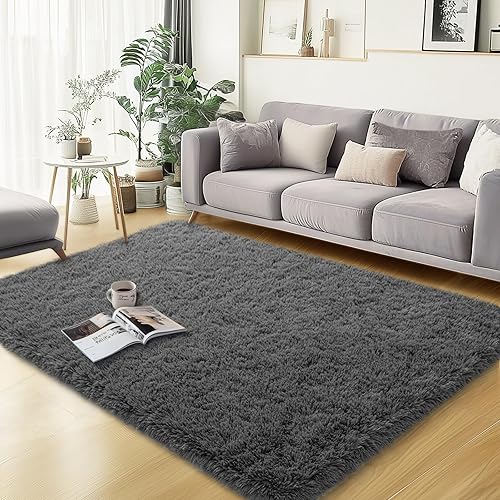 Miniatura 32 de Alfombras de área de 6 x 9 pies para sala de estar, alfombra azul grande y esponjosa para dormitorio, alfombras suaves y peludas para dormitorio de