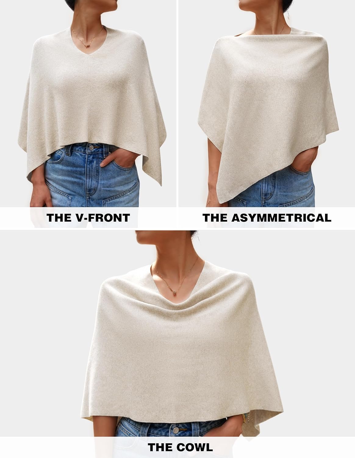 PULI Women Capri Poncho Sweater Slimming Fit Cropped Versatile Shawl Soft Knit Wraps Cowl Neck Short Tops - Image 5
