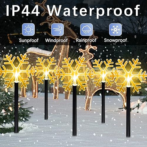 Miniatura 3 de Luces de camino de Navidad  Luces solares de copo de nieve con estaca impermeables para exteriores, paquete de 5 luces decorativas al aire libre