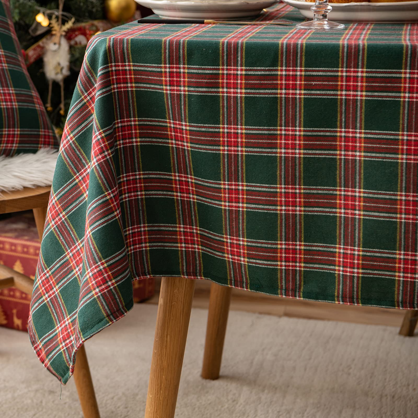 Qelus Mantel de Navidad, a cuadros, rectangular, 140 x 200 cm, mantel a cuadros, lavable, para fiestas de Navidad, fiestas, cocina, mantel decorativo (rojo y verde)