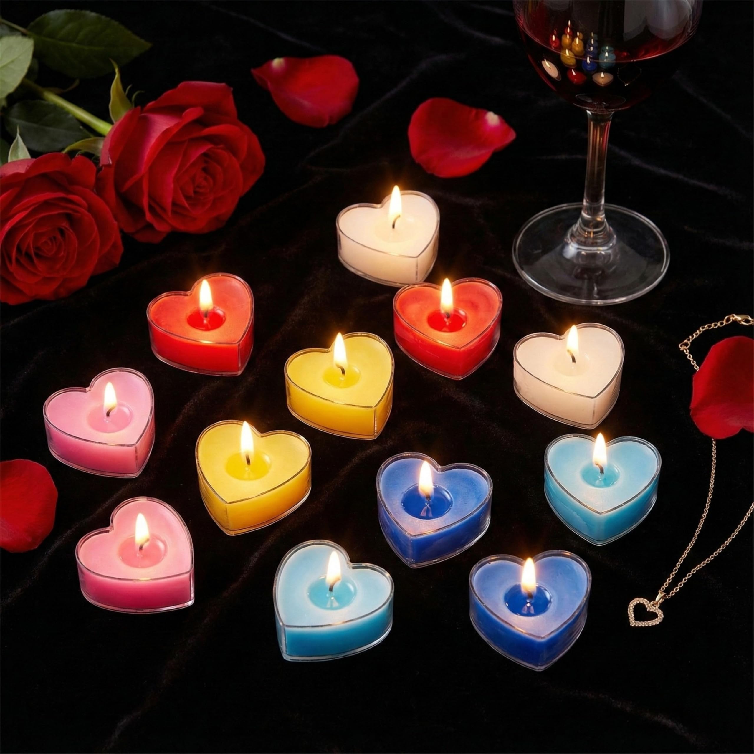 Shraddha Creation Paraffin Wax Scented Candles For Mix Fragrance, Heart Shape, Multi Colour, Pack Of 12, 3.5 X 1.5 Cm 2