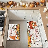 Vista 7 de Bsmathom Anti Fatigue Kitchen Rug Set of 2, Cushioned Non Slip Kitchen Rugs and Mats, Pumpkin Kitchen Mats for Floor Set, Waterproof Runner Rug