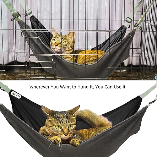 Miniatura 10 de Hamaca para gatos para jaula, cama colgante para gatos, cama hamaca para gatos, lavable y suave para exteriores con correas ajustables para gatos,