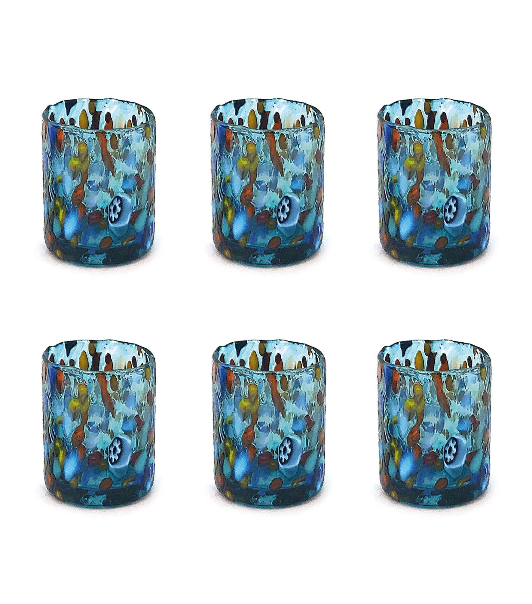 MAZZEGA ART & DESIGN - 6 szklanek do szotów ze szkła dmuchanego i ręcznie robionego Murrine di Murano Line 75 ml Made in Italy (ZZURRO, 6)