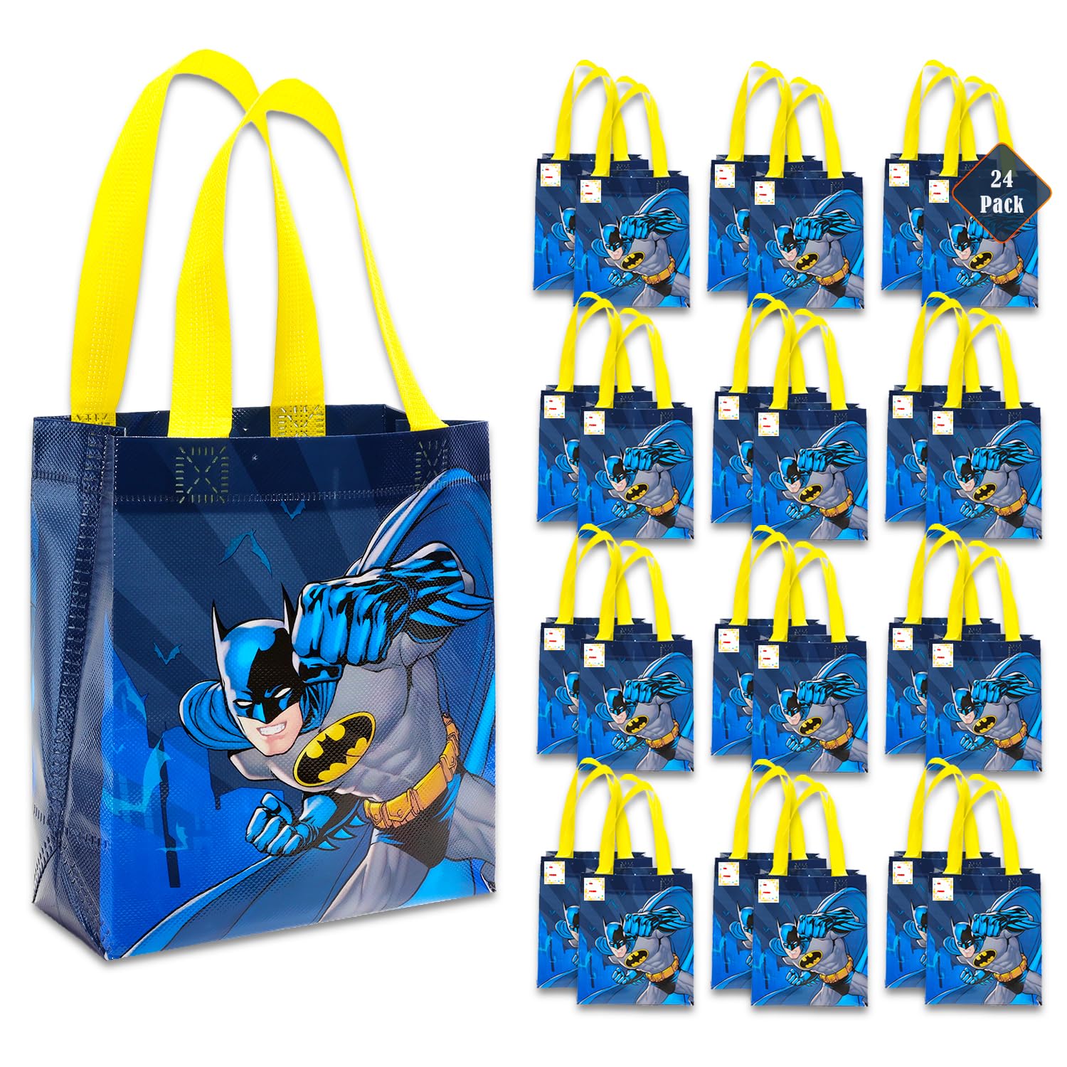 Batman Party Favor Set – 24 Pack of 8" Goodie Bags for Kids Bulk Reusable Mini Totes | Batman Birthday Supplies