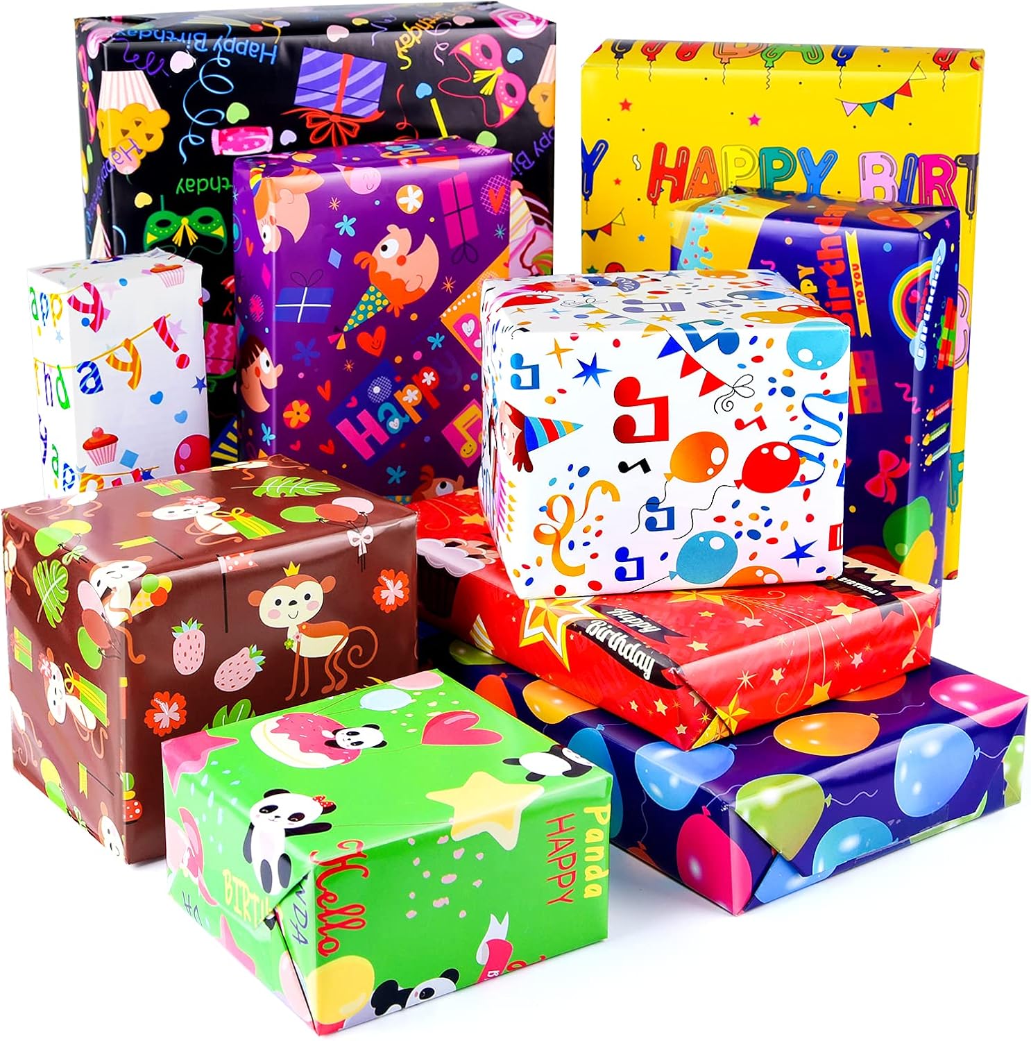 PLULON 10 Sheets Gift Wrapping Paper Birthday, Wrapping Paper for Kids