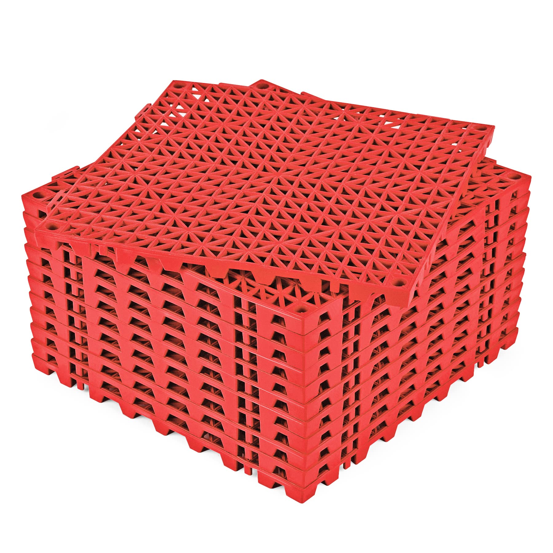 ToLanbbt Modular Interlocking Cushion 12P 11.8" x 11.8" Interlocking Rubber Floor Drain Holes Non-Slip Splicing Drainage Mats for Deck, Shower, Kitchen, Drain Pool, Sauna Bath, Indoor Outdoor (Red)